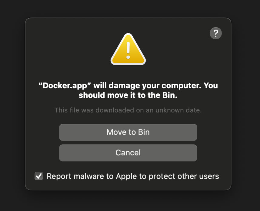 How to fix Docker.app will damage your computer warning on MacOS?